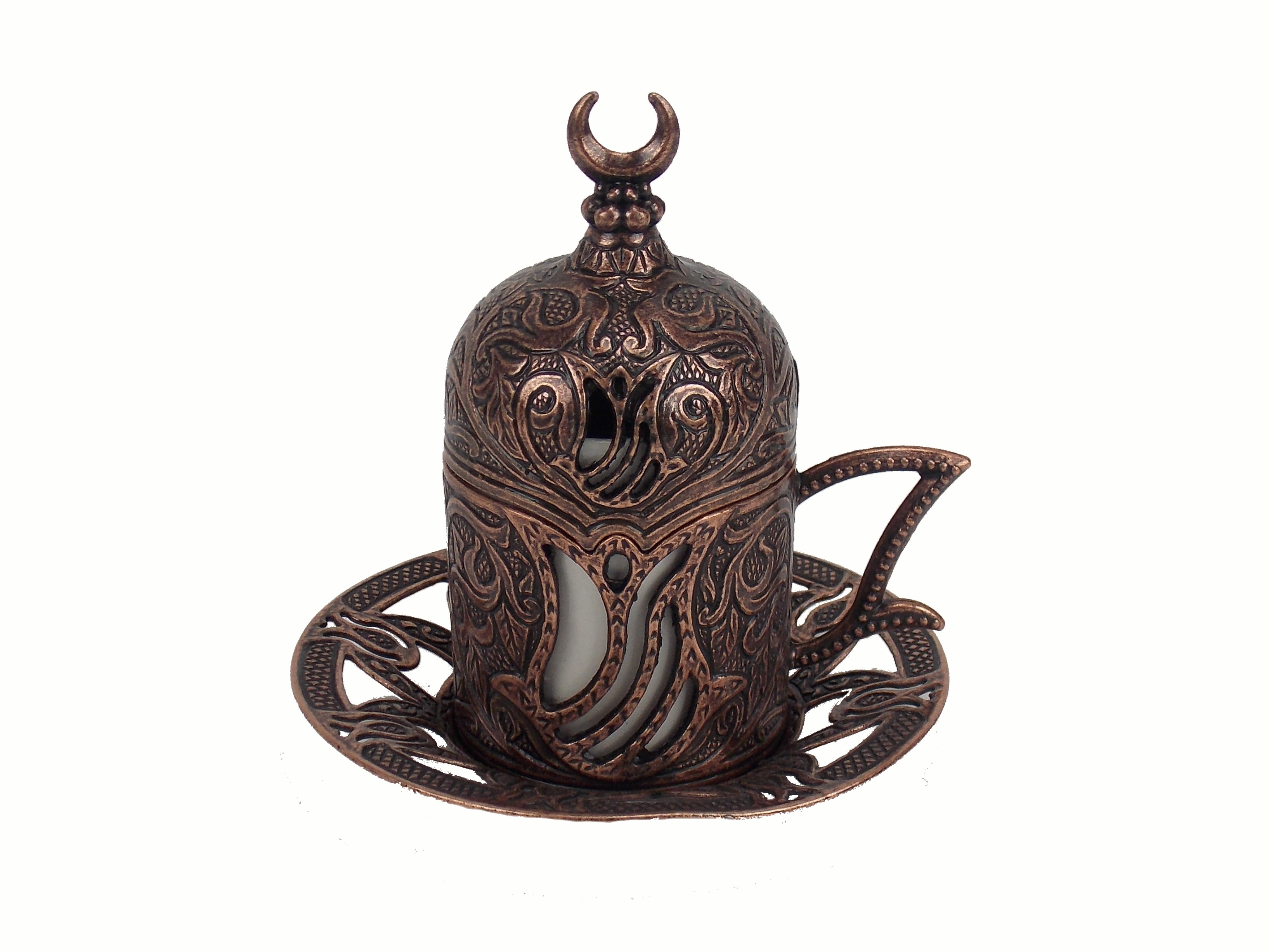 Ceasca   cafea turceasca din metal si  ceramica -culoare cupru, 80 ml