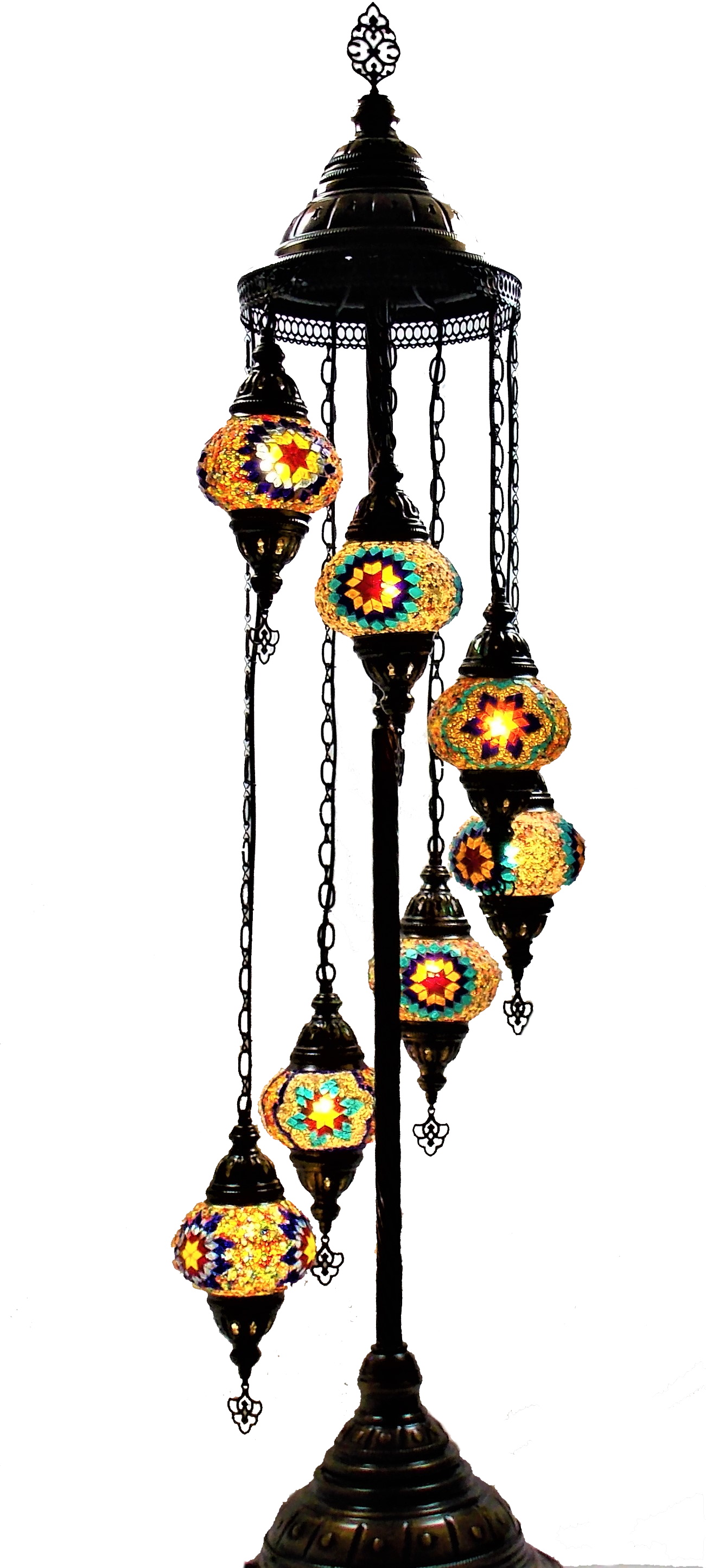 Lampadar turcesc cu 7 globuri  din mozaic 