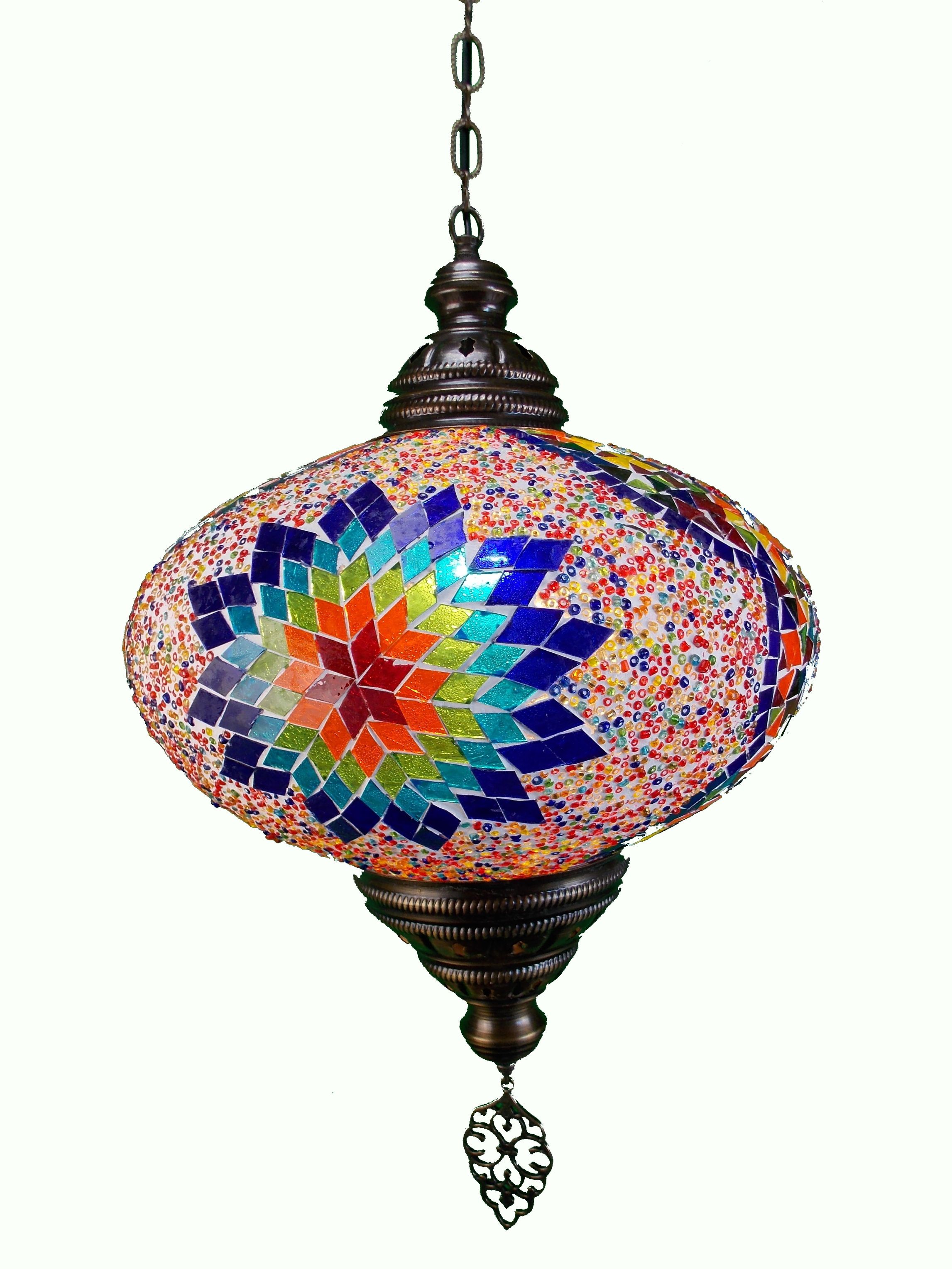 Lampa turceasca  de tavan cu glob din mozaic si lant metal 73cm lant ,35cm diametrul glob