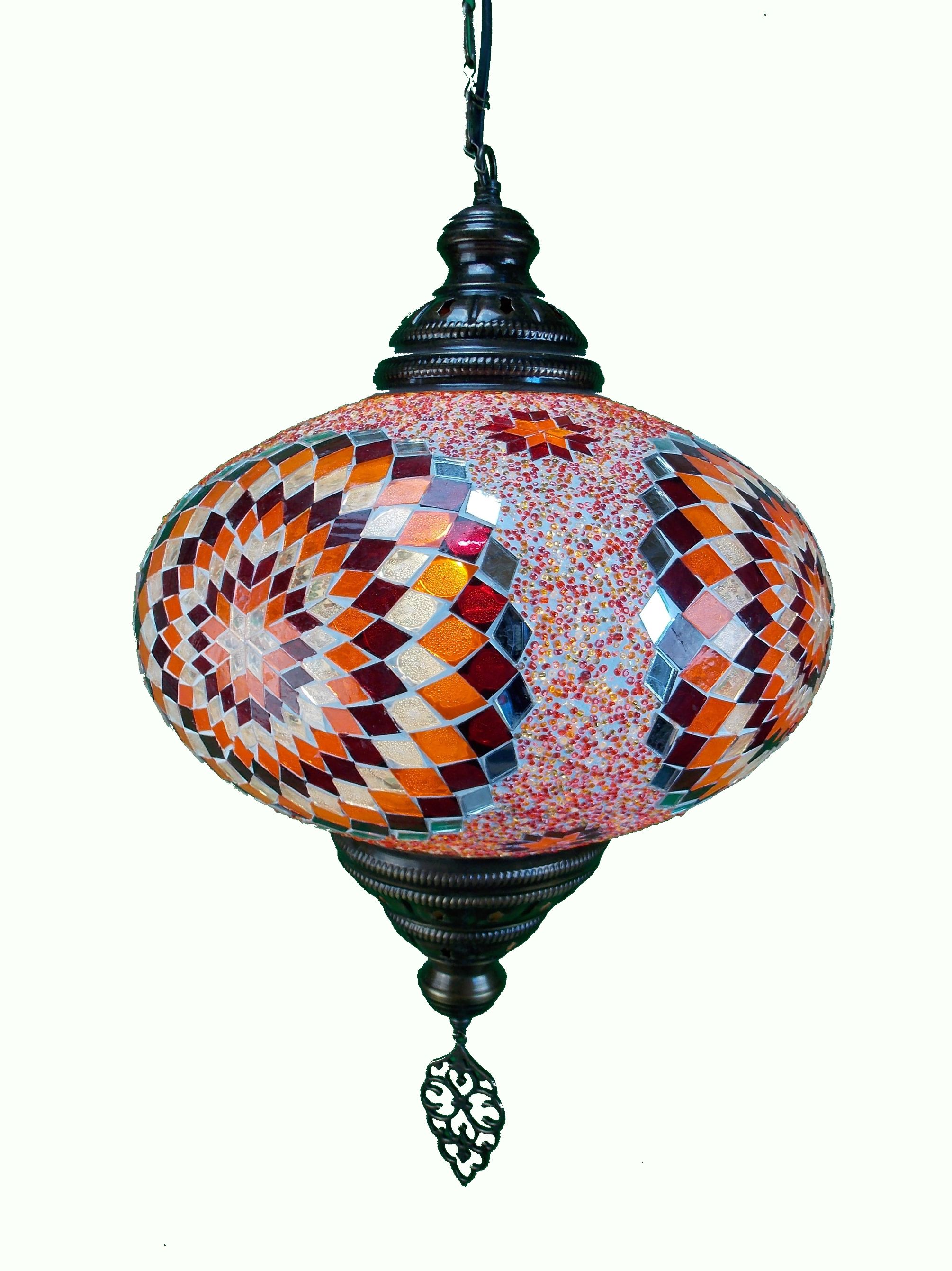 Lustra  turceasca din mozaic  cu glob din sticla si lant din metal 73cm  ,35cm diametrul globului