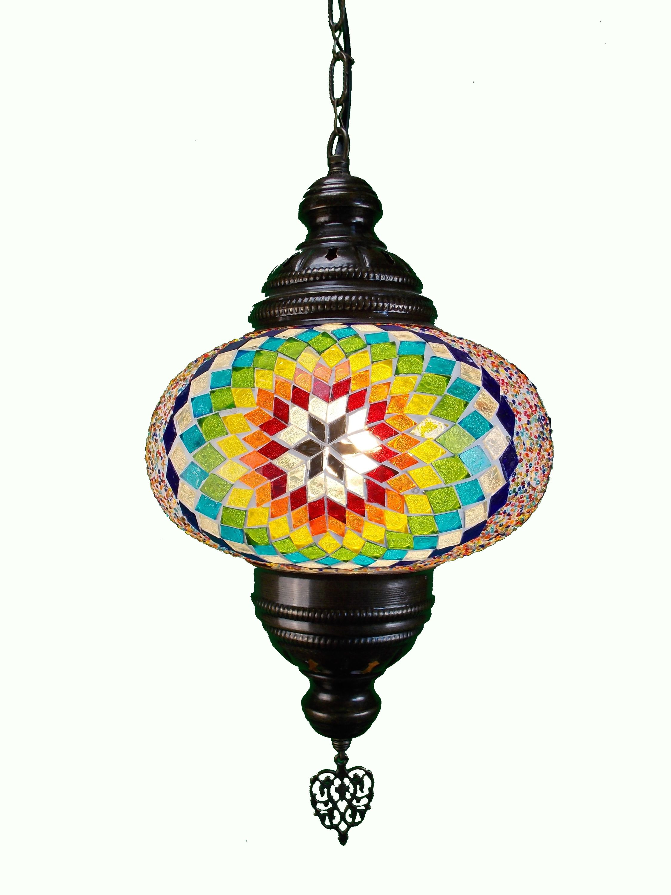 Lampa stil oriental de tavan cu glob din mozaic si lant metal