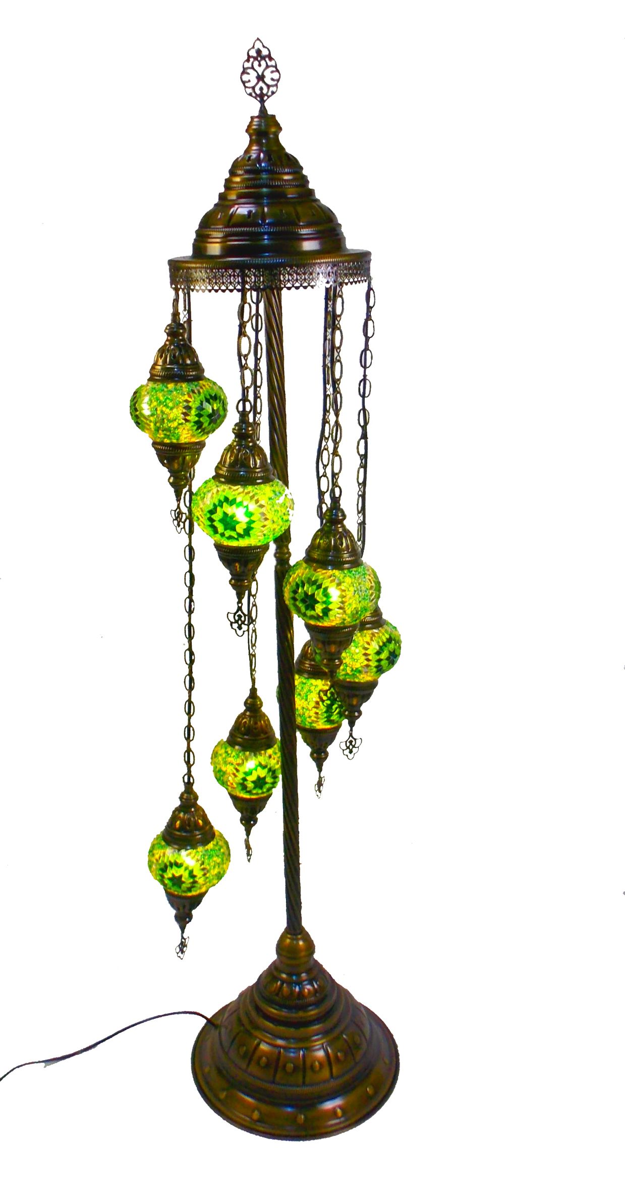 Lampadar cu 7 globuri din sticla mozaic -decorativ , culoare verde