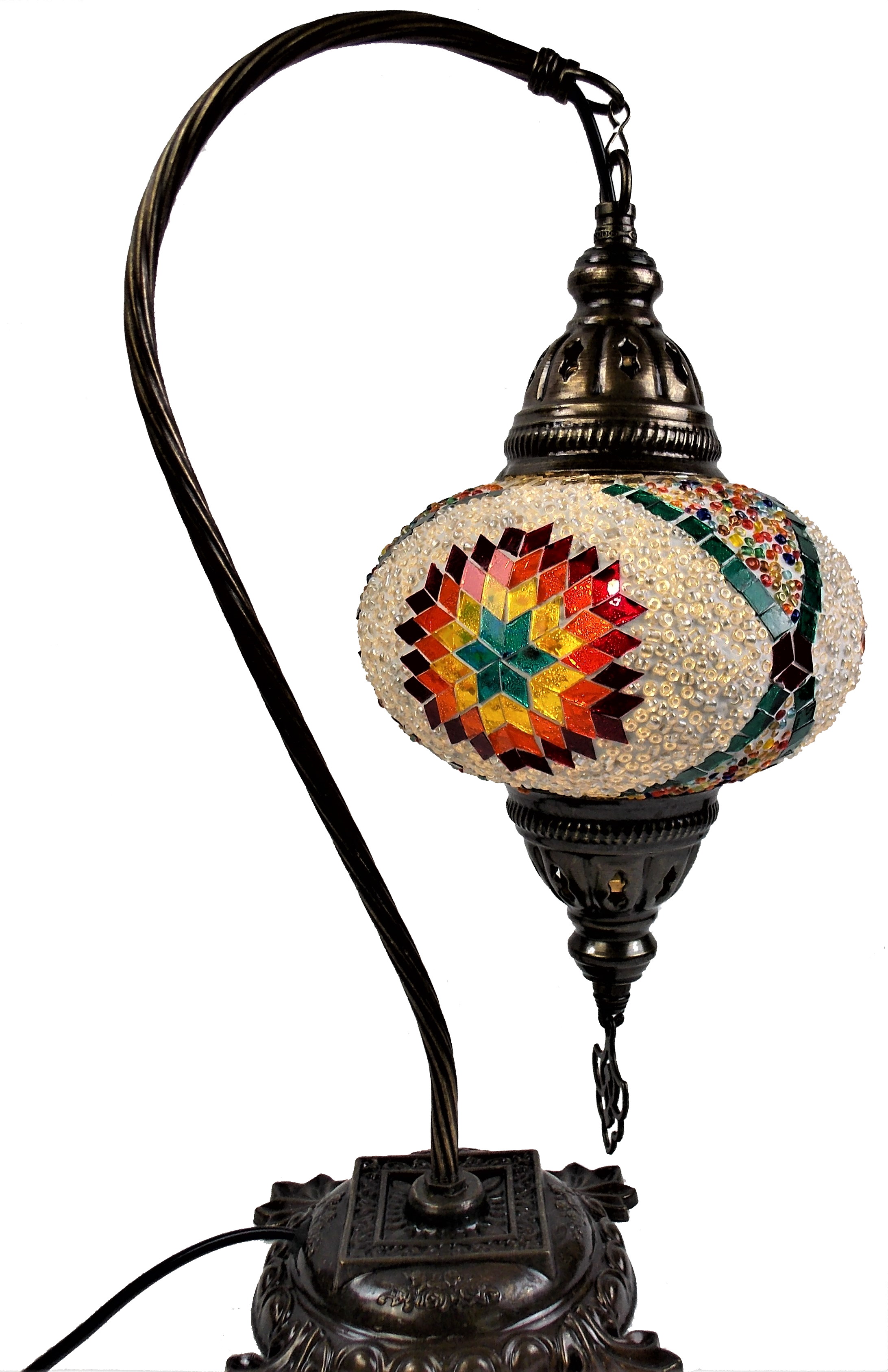 Lampa mozaic turceasca cu picior de metal 41cm, glob 16cm