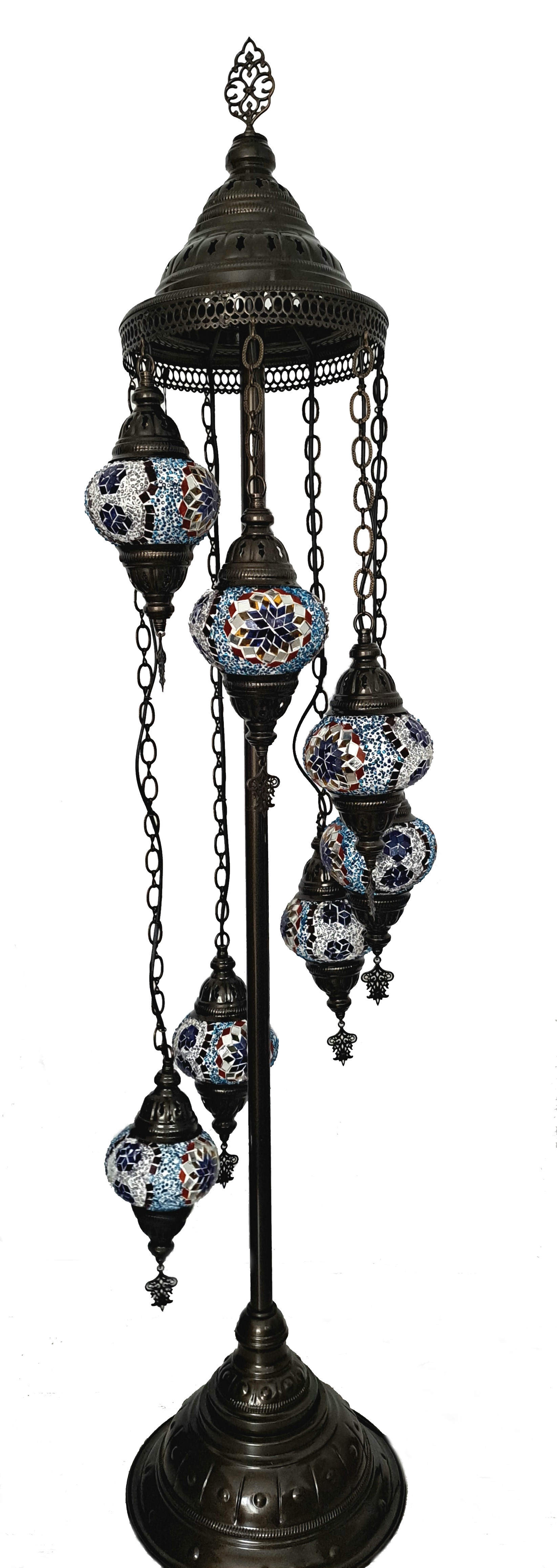 Lampadar cu 7 globuri din mozaic turcesc