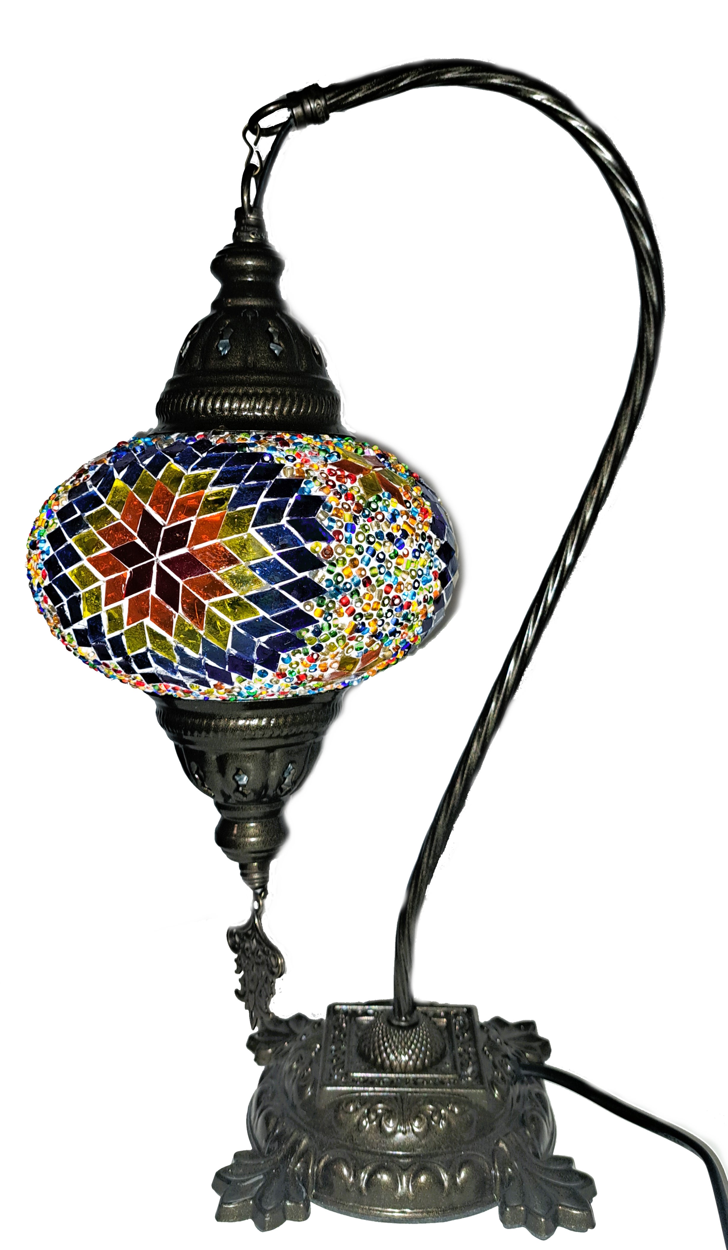Lampa mozaic- turceasca, handmade, cu glob din sticla mozaic si suport de metal