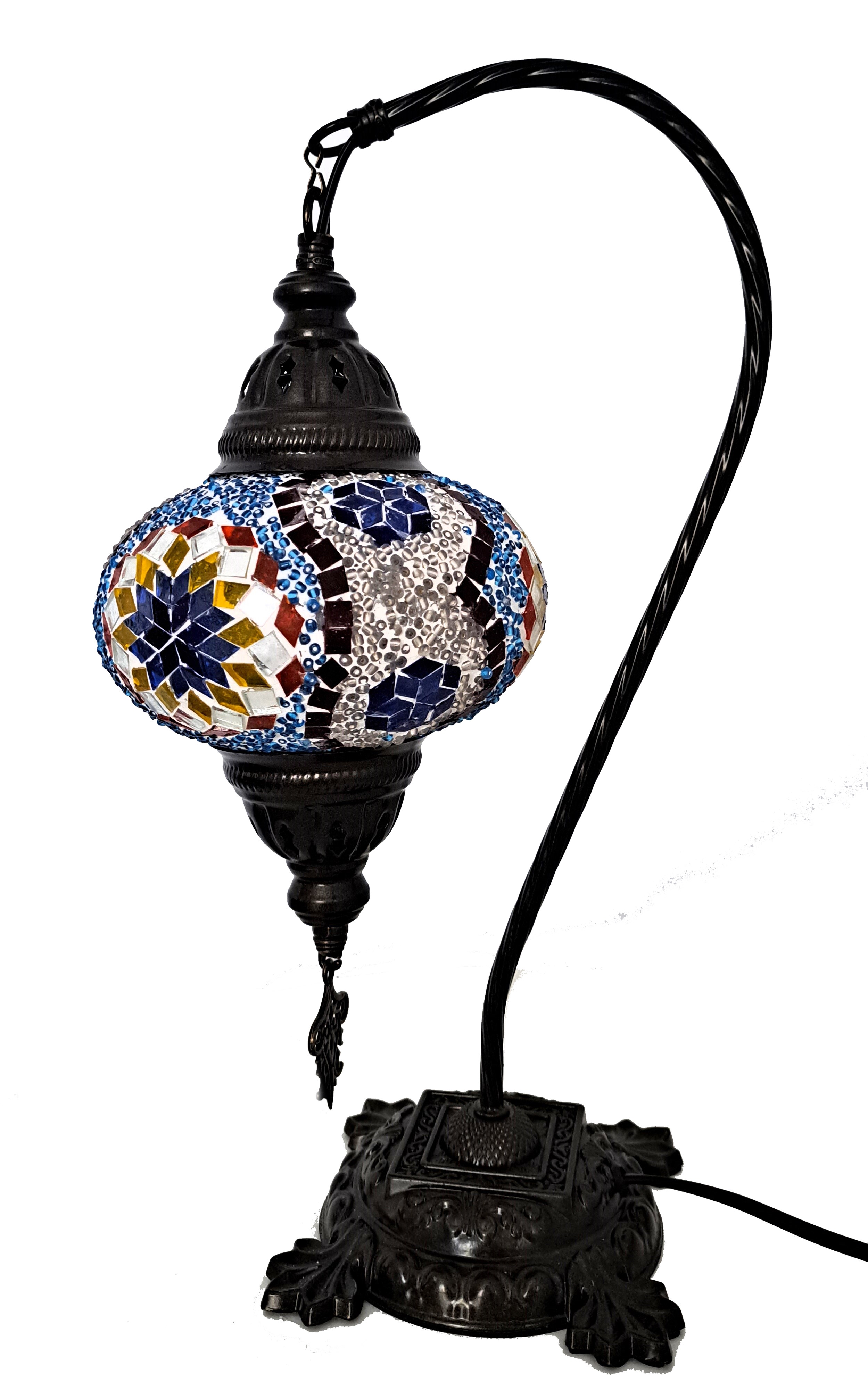 Veioza de sticla mozaic din Turcia ,picior de metal 44cm,glob 16cm