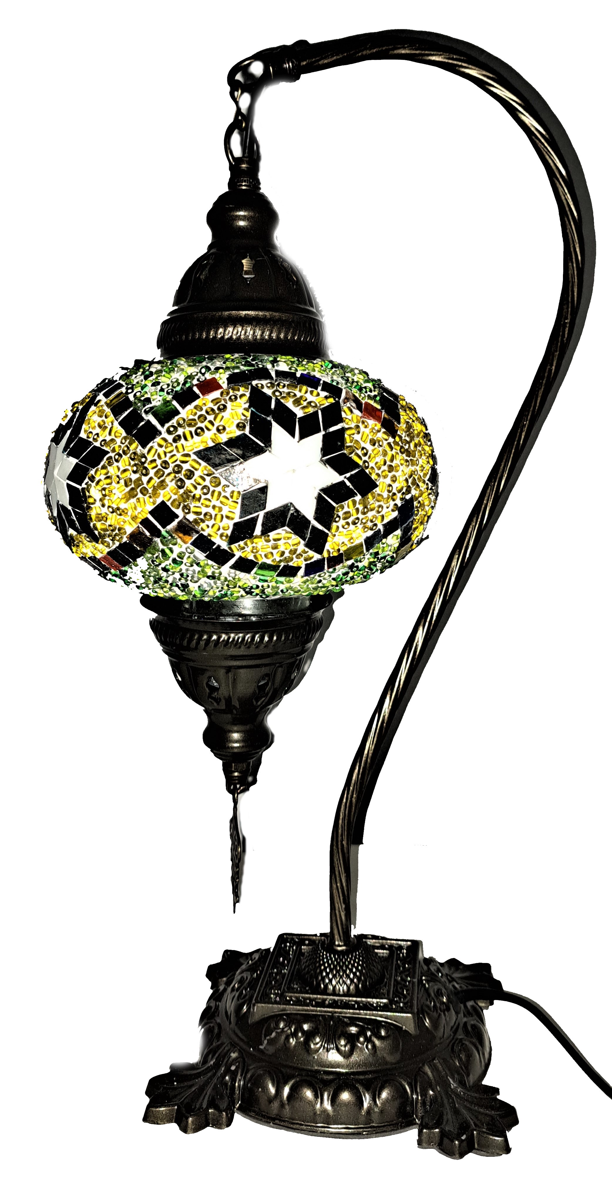 Lampa mozaic turceasca cu picior de metal 41 cm, glob 16 cm