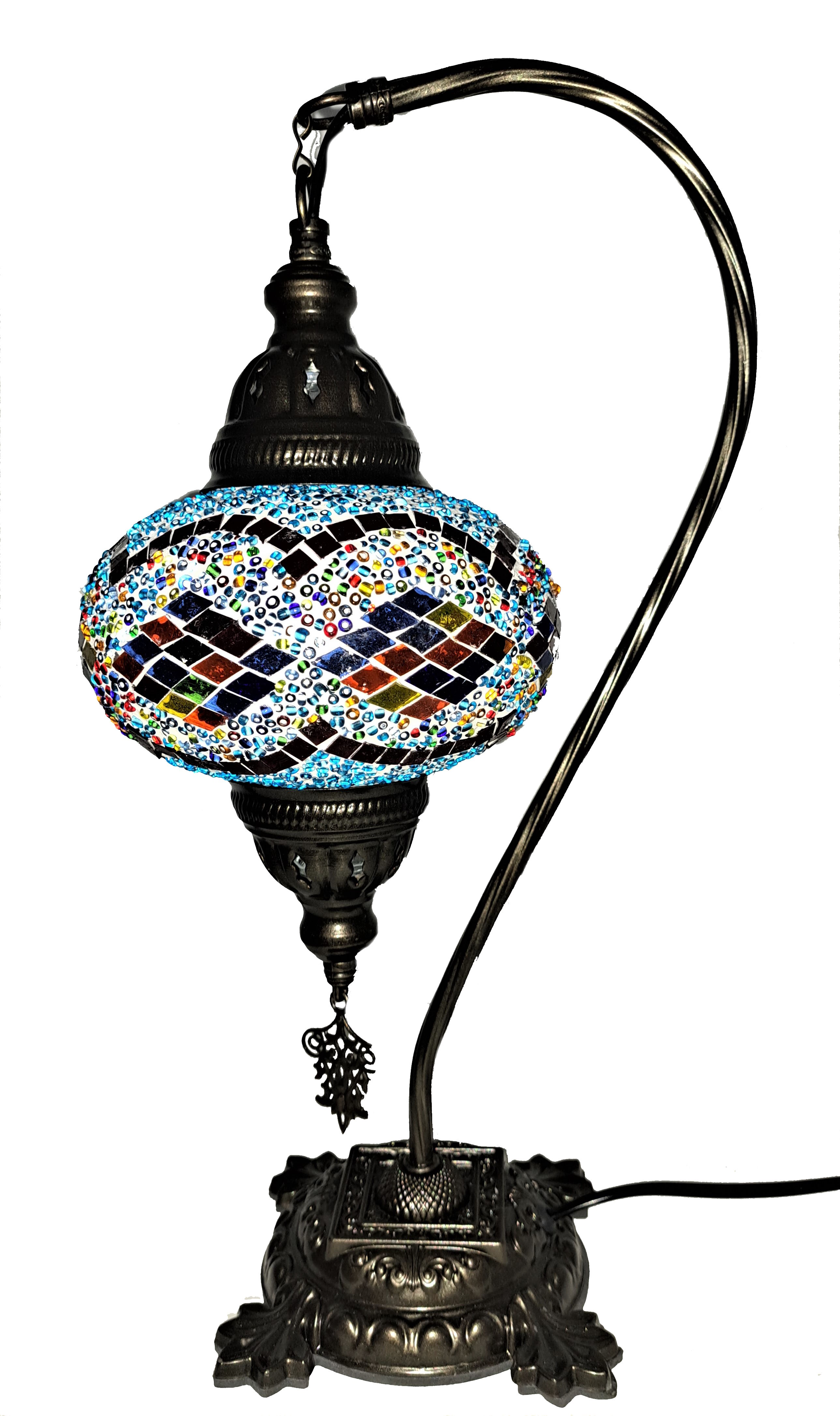 Lampa mozaic turceasca cu picior de metal 41 cm, glob 16 cm